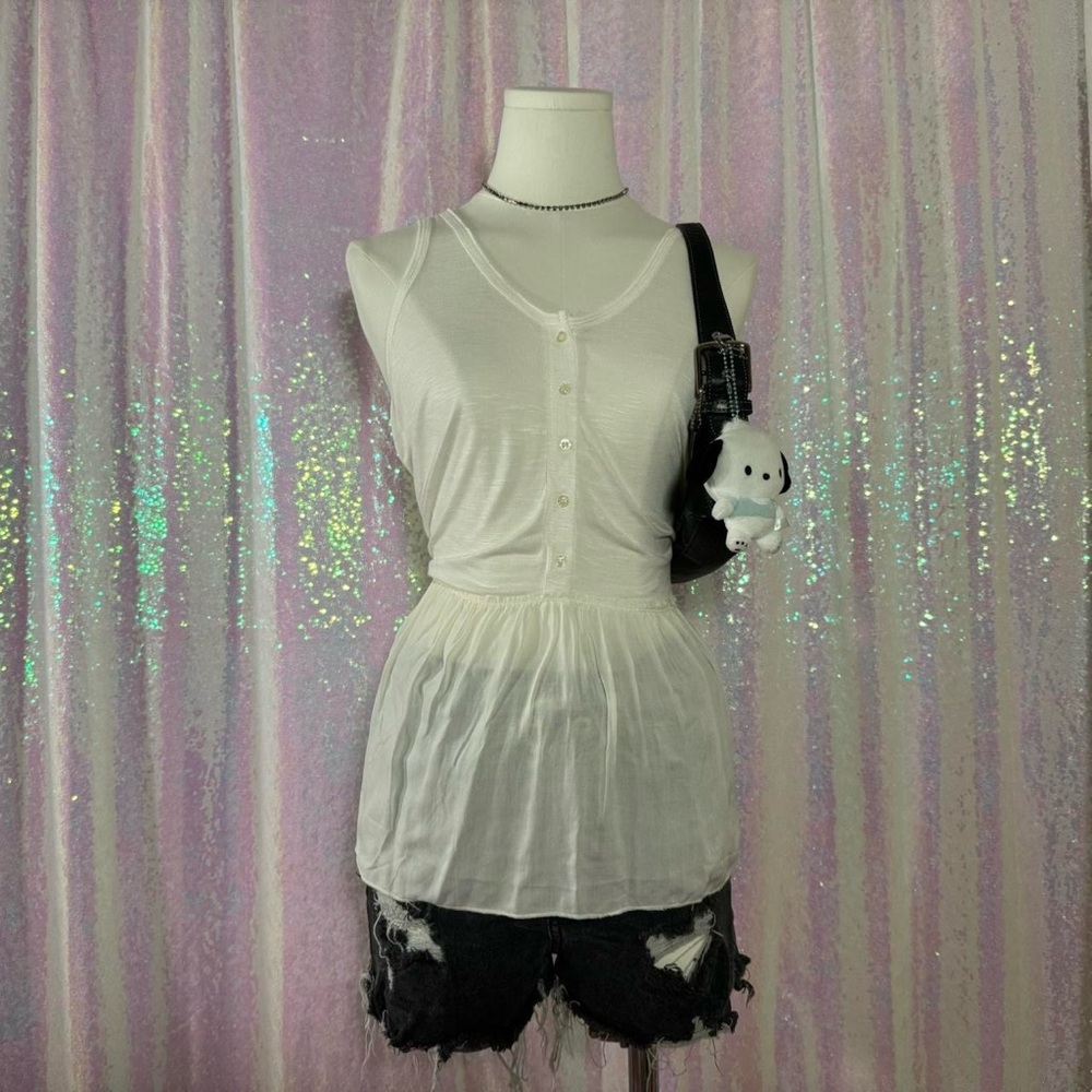 NWT ★ Aeropostale White Flowy Babydoll Button Up Tank Top (S) ★
